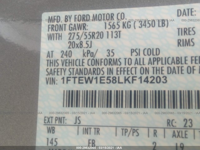 Photo 8 VIN: 1FTEW1E58LKF14203 - FORD F-150 