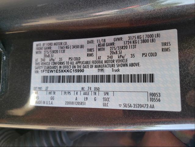 Photo 9 VIN: 1FTEW1E5XKKC15990 - FORD F150 SUPER 