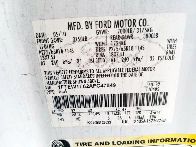 Photo 9 VIN: 1FTEW1E82AFC47849 - FORD F150 SUPER 