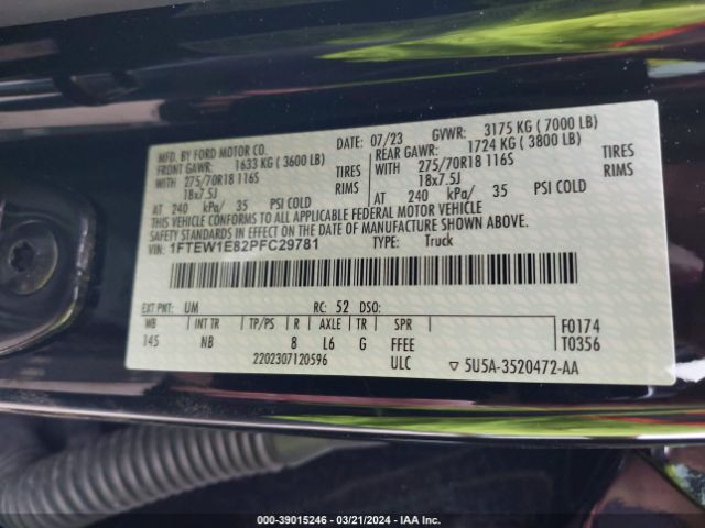 Photo 8 VIN: 1FTEW1E82PFC29781 - FORD F-150 