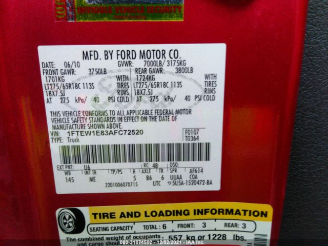 Photo 8 VIN: 1FTEW1E83AFC72520 - FORD F-150 