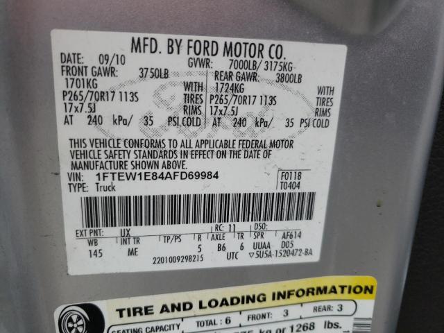 Photo 9 VIN: 1FTEW1E84AFD69984 - FORD F150 SUPER 