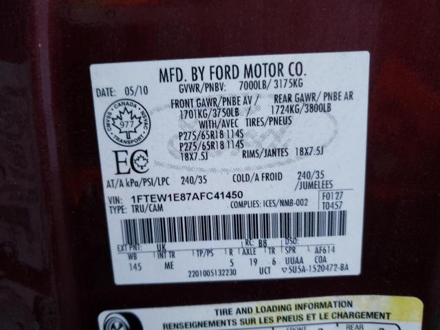 Photo 9 VIN: 1FTEW1E87AFC41450 - FORD F150 SUPER 