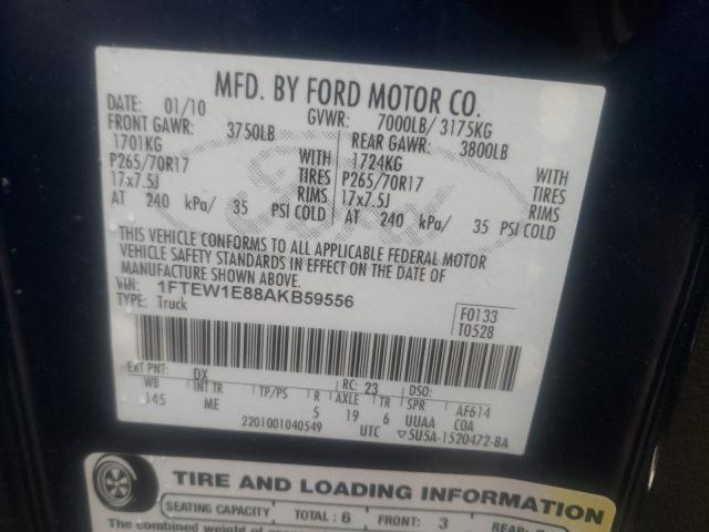 Photo 9 VIN: 1FTEW1E88AKB59556 - FORD F150 SUPER 