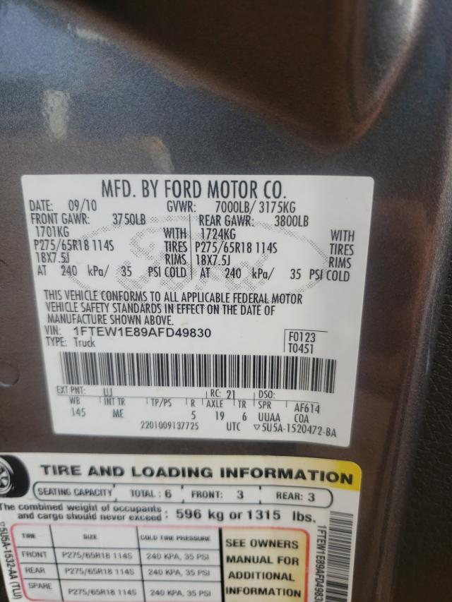 Photo 9 VIN: 1FTEW1E89AFD49830 - FORD F150 SUPER 