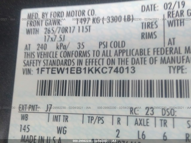 Photo 8 VIN: 1FTEW1EB1KKC74013 - FORD F-150 