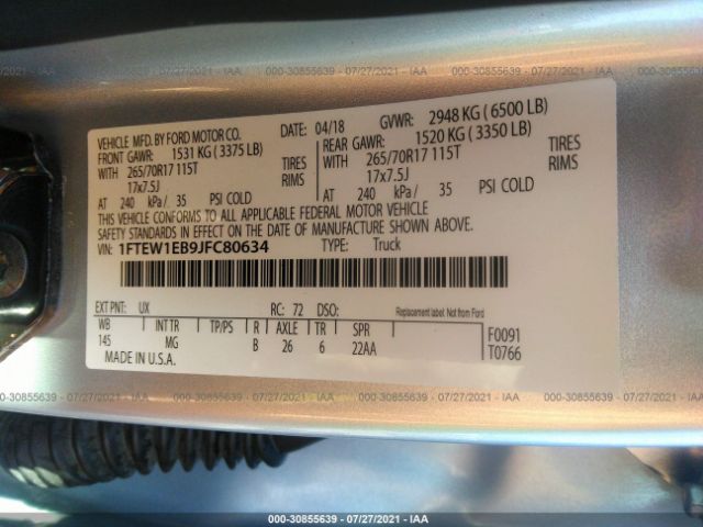 Photo 8 VIN: 1FTEW1EB9JFC80634 - FORD F-150 