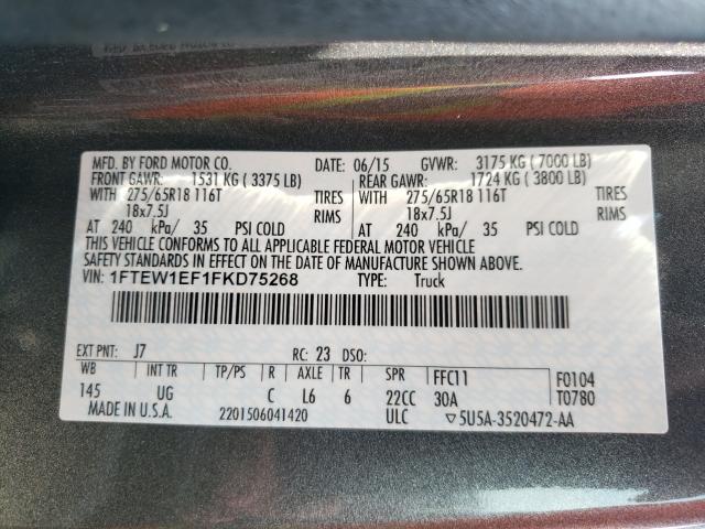 Photo 9 VIN: 1FTEW1EF1FKD75268 - FORD F150 SUPER 