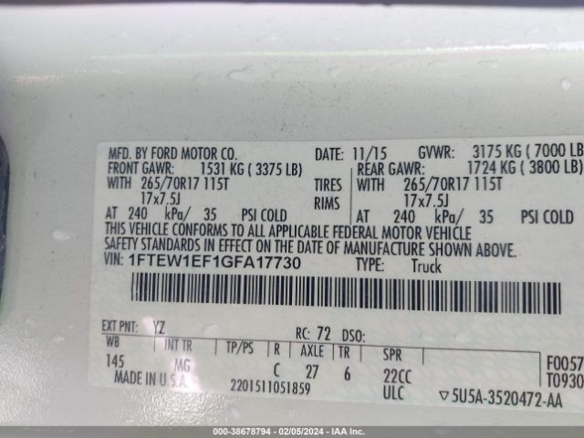 Photo 8 VIN: 1FTEW1EF1GFA17730 - FORD F-150 