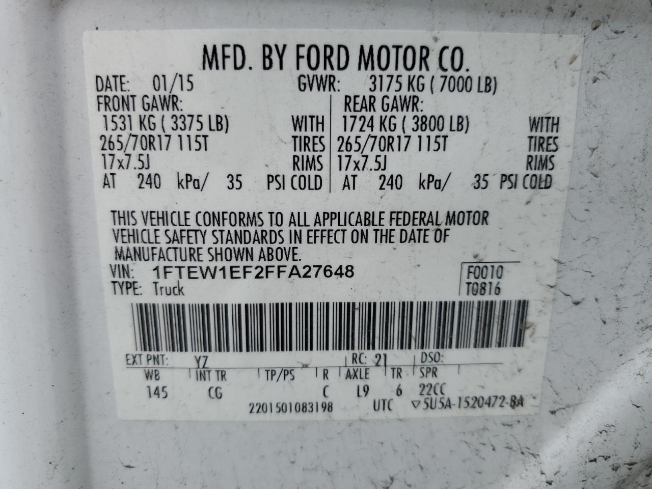 Photo 11 VIN: 1FTEW1EF2FFA27648 - FORD F-150 