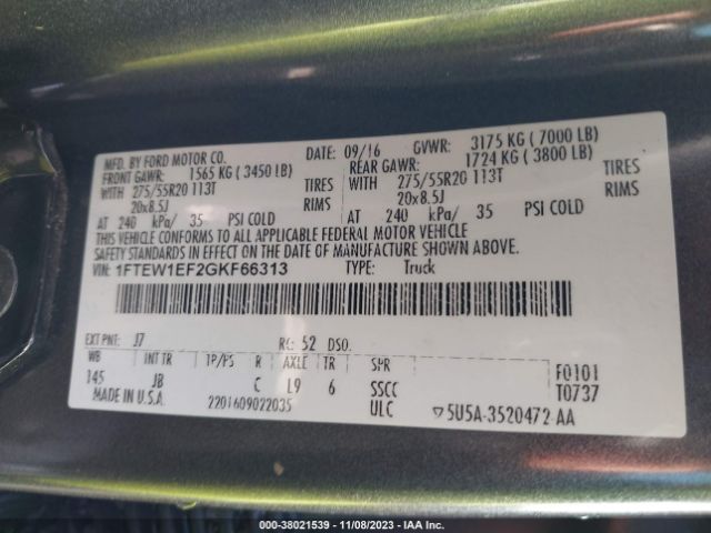 Photo 8 VIN: 1FTEW1EF2GKF66313 - FORD F-150 