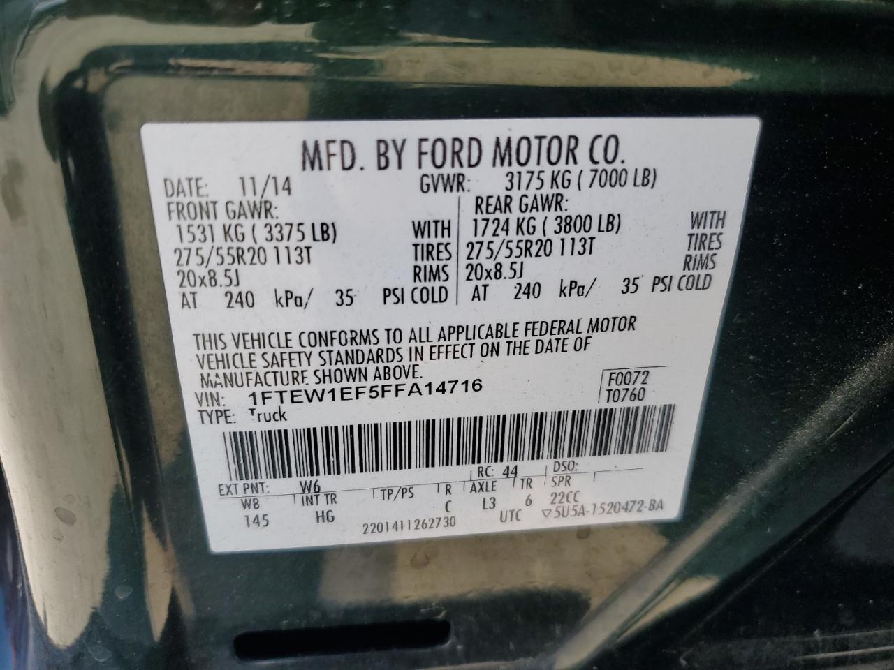 Photo 11 VIN: 1FTEW1EF5FFA14716 - FORD F-150 