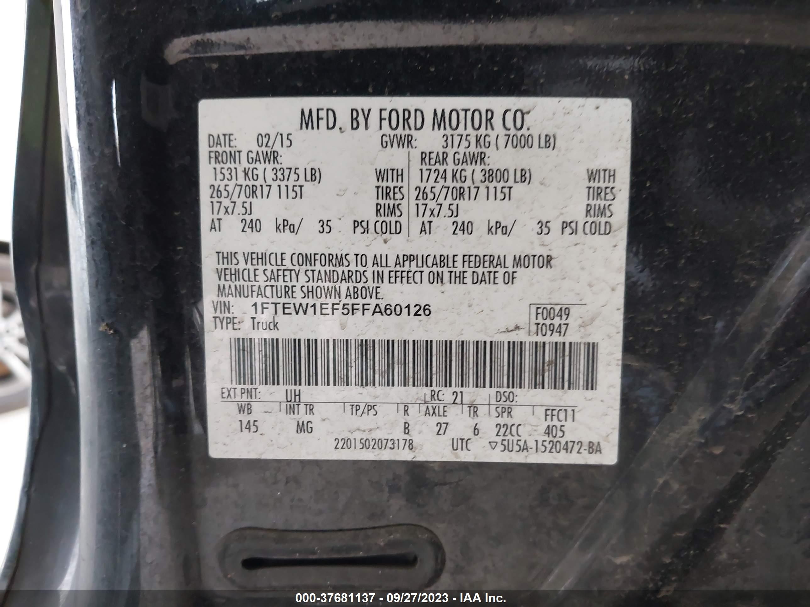 Photo 8 VIN: 1FTEW1EF5FFA60126 - FORD F-150 