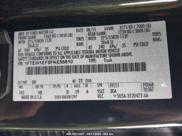 Photo 8 VIN: 1FTEW1EF5FKE56810 - FORD F150 