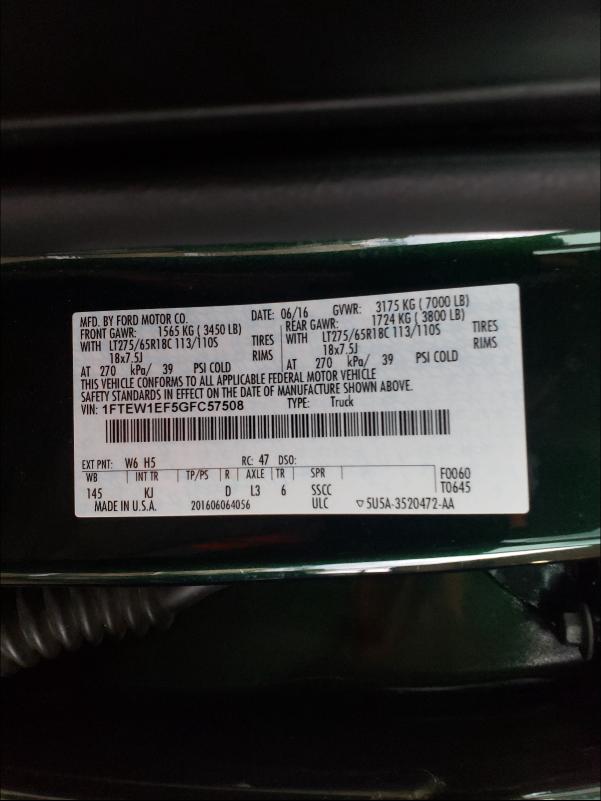 Photo 9 VIN: 1FTEW1EF5GFC57508 - FORD F 150 