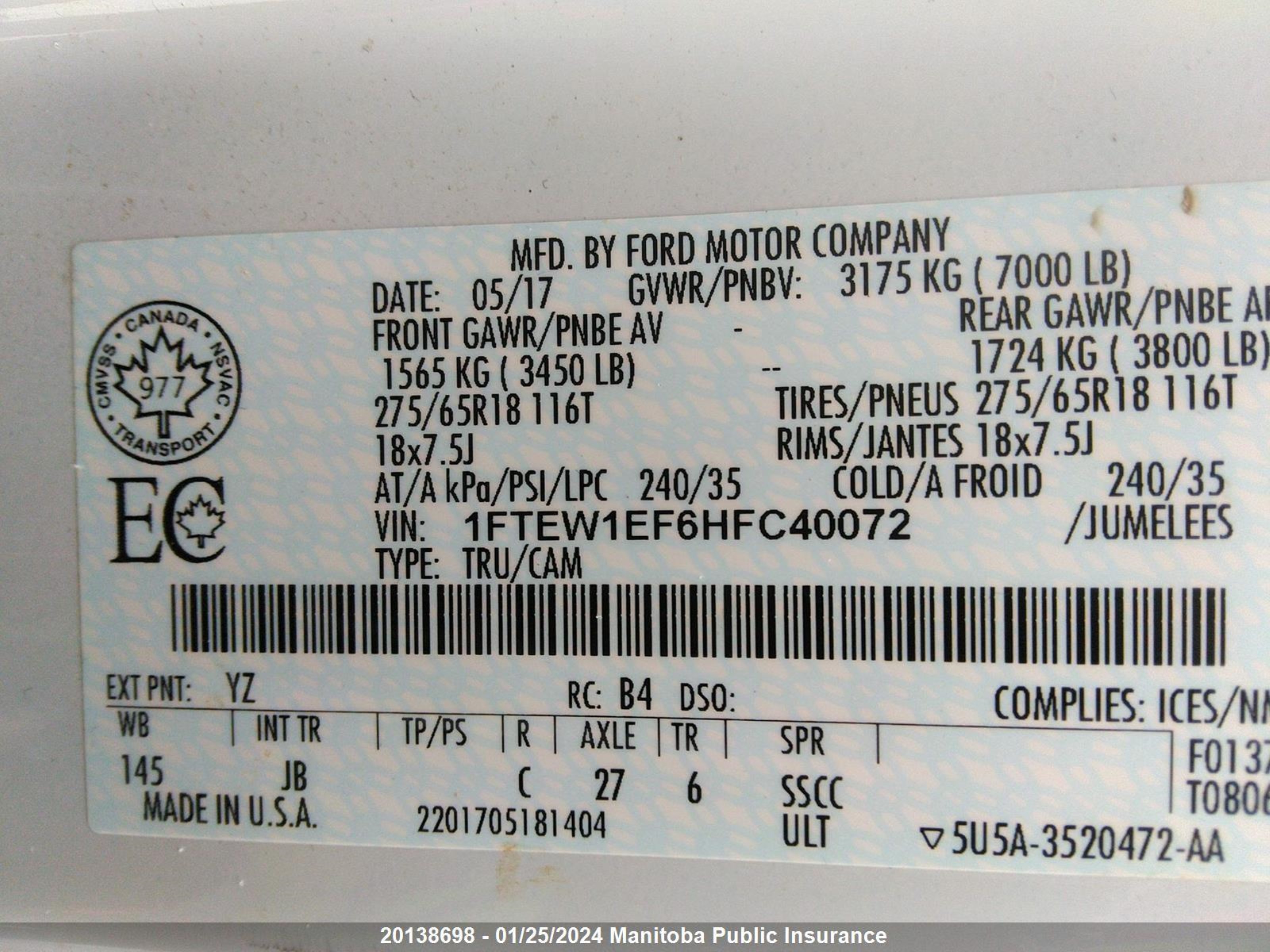 Photo 8 VIN: 1FTEW1EF6HFC40072 - FORD F-150 