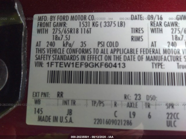 Photo 8 VIN: 1FTEW1EF9GKF60413 - FORD F-150 