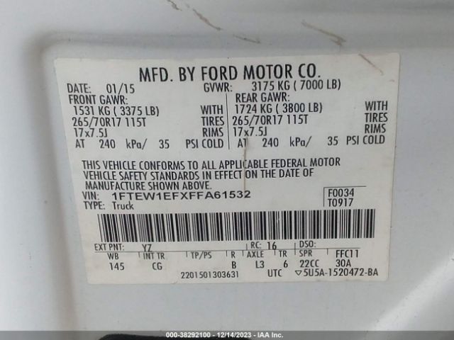 Photo 8 VIN: 1FTEW1EFXFFA61532 - FORD F-150 