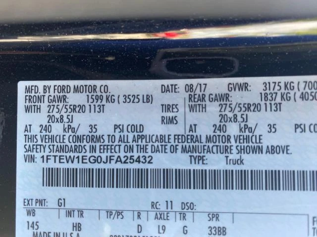 Photo 9 VIN: 1FTEW1EG0JFA25432 - FORD F150 SUPER 