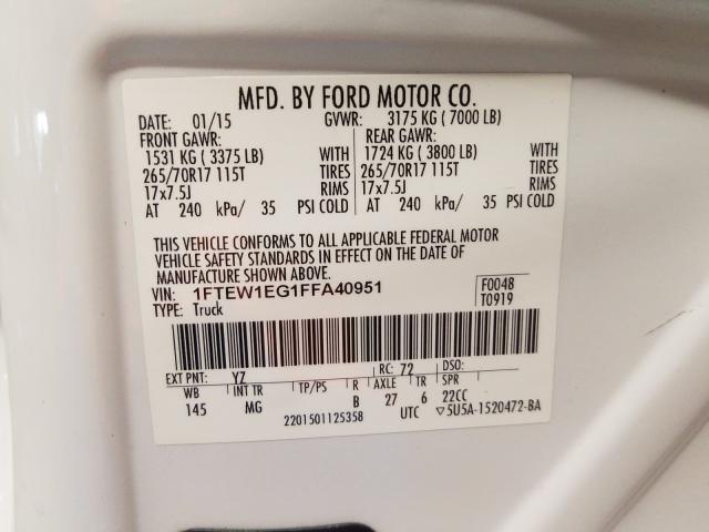 Photo 9 VIN: 1FTEW1EG1FFA40951 - FORD F150 SUPER 