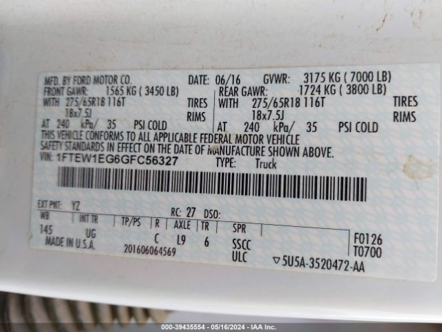 Photo 8 VIN: 1FTEW1EG1GFA76253 - FORD F150 