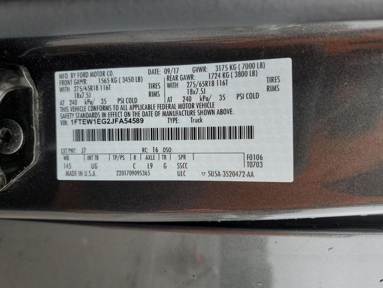 Photo 12 VIN: 1FTEW1EG2JFA54589 - FORD F-150 