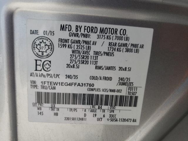 Photo 9 VIN: 1FTEW1EG4FFA31760 - FORD F150 SUPER 