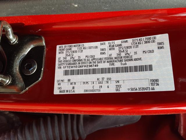 Photo 9 VIN: 1FTEW1EG6FKE98749 - FORD F150 SUPER 