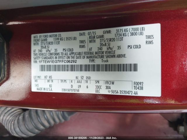 Photo 8 VIN: 1FTEW1EG7FFC06292 - FORD F-150 