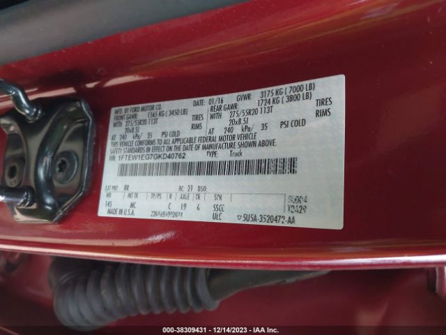 Photo 8 VIN: 1FTEW1EG7GKD40762 - FORD F-150 