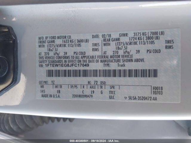 Photo 8 VIN: 1FTEW1EG8JFC17049 - FORD F-150 