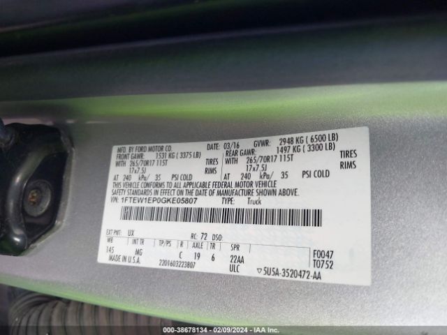 Photo 8 VIN: 1FTEW1EP0GKE05807 - FORD F-150 