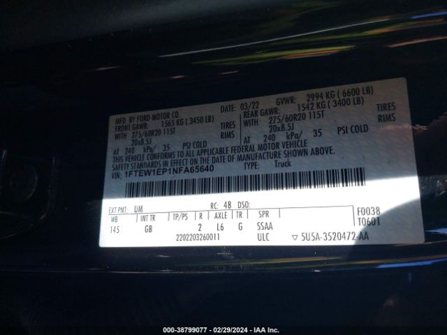 Photo 8 VIN: 1FTEW1EP1NFA65640 - FORD F-150 