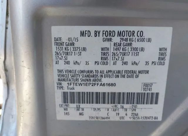 Photo 8 VIN: 1FTEW1EP2FFA61680 - FORD F-150 