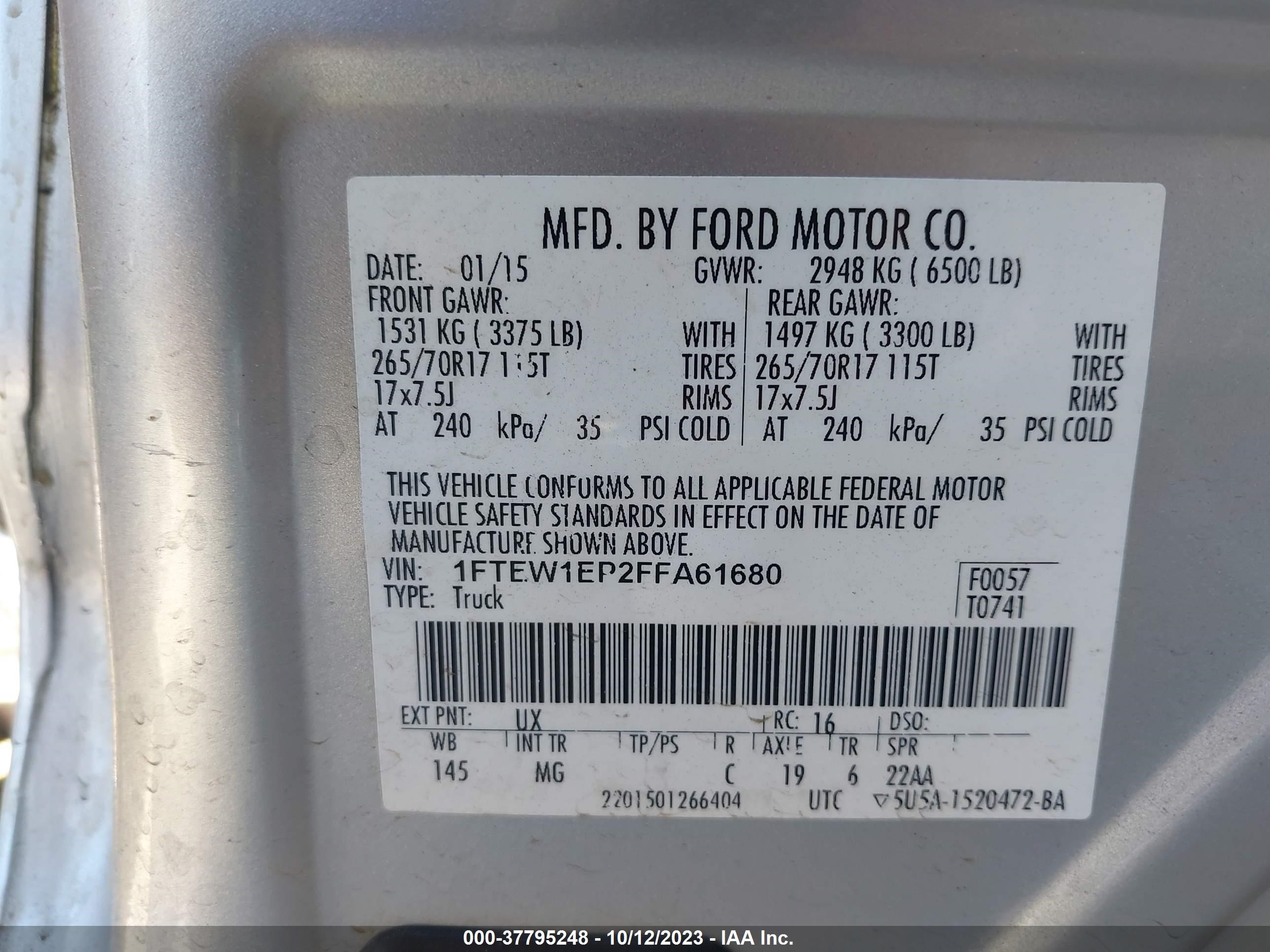 Photo 8 VIN: 1FTEW1EP2FFA61680 - FORD F-150 