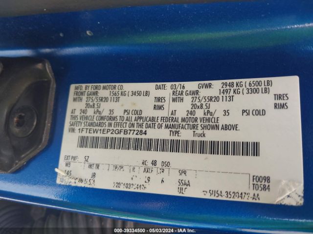 Photo 8 VIN: 1FTEW1EP2GFB77284 - FORD F150 