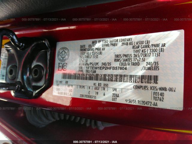 Photo 8 VIN: 1FTEW1EP2HFB57604 - FORD F-150 