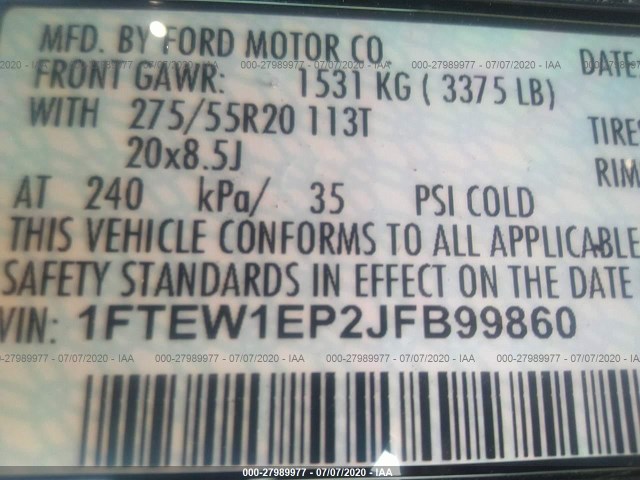 Photo 8 VIN: 1FTEW1EP2JFB99860 - FORD F-150 