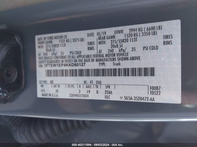 Photo 8 VIN: 1FTEW1EP4KKD80127 - FORD F-150 