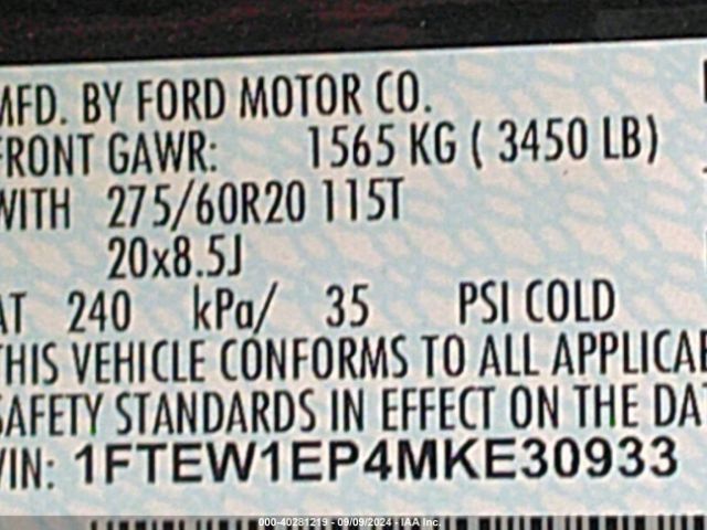 Photo 8 VIN: 1FTEW1EP4MKE30933 - FORD F-150 