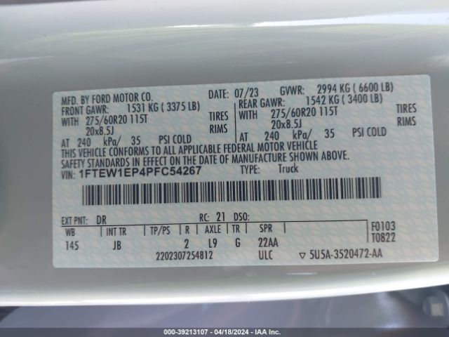 Photo 8 VIN: 1FTEW1EP4PFC54267 - FORD F-150 