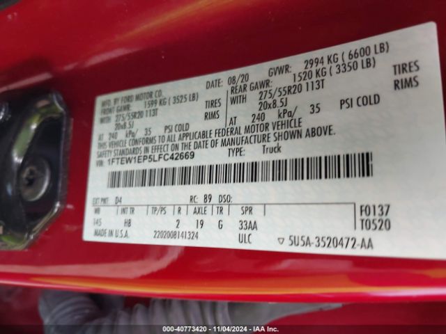 Photo 8 VIN: 1FTEW1EP5LFC42669 - FORD F-150 