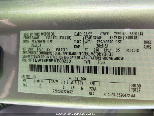 Photo 8 VIN: 1FTEW1EP5PKE03230 - FORD F-150 