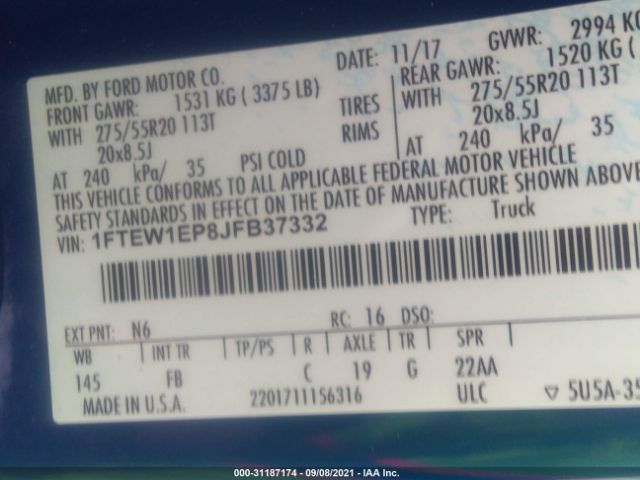 Photo 8 VIN: 1FTEW1EP8JFB37332 - FORD F-150 