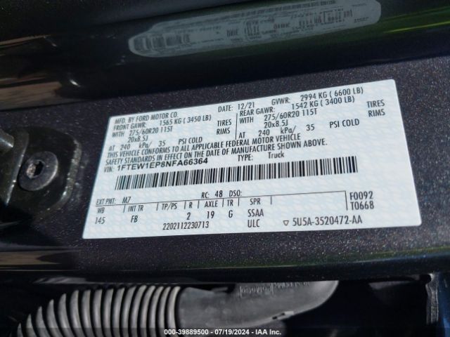 Photo 8 VIN: 1FTEW1EP8NFA66364 - FORD F-150 