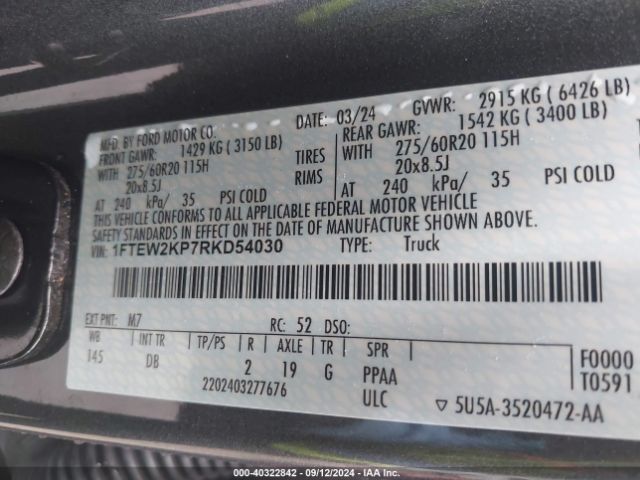 Photo 8 VIN: 1FTEW2KP7RKD54030 - FORD F-150 