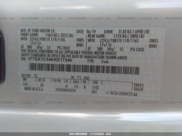 Photo 8 VIN: 1FTEX1C54KKE17546 - FORD F-150 