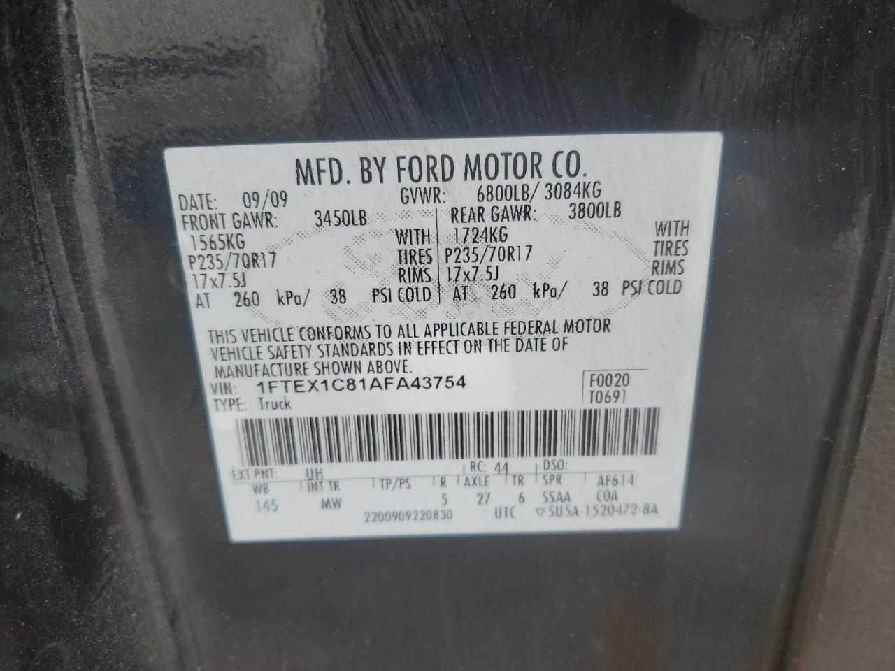 Photo 11 VIN: 1FTEX1C81AFA43754 - FORD F-150 