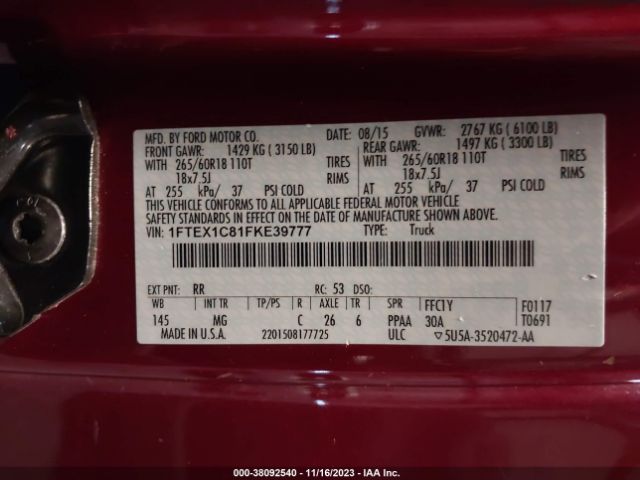 Photo 8 VIN: 1FTEX1C81FKE39777 - FORD F-150 