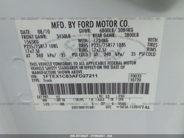 Photo 8 VIN: 1FTEX1C83AFD27211 - FORD F-150 